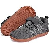 WateLves Wide Toddler Barefoot Shoes Little Kids Boys Girls Walking Tennis Sneakers with Breathable Mesh Zero Drop Sole Adjustable Strap(Dark Grey,24)