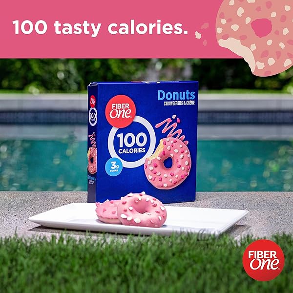 FIBER ONE 100 CALORIE DONUTS, STRAWBERRIES AND CREME, 3G SUGAR, 4 CT, 3.28 OZ
