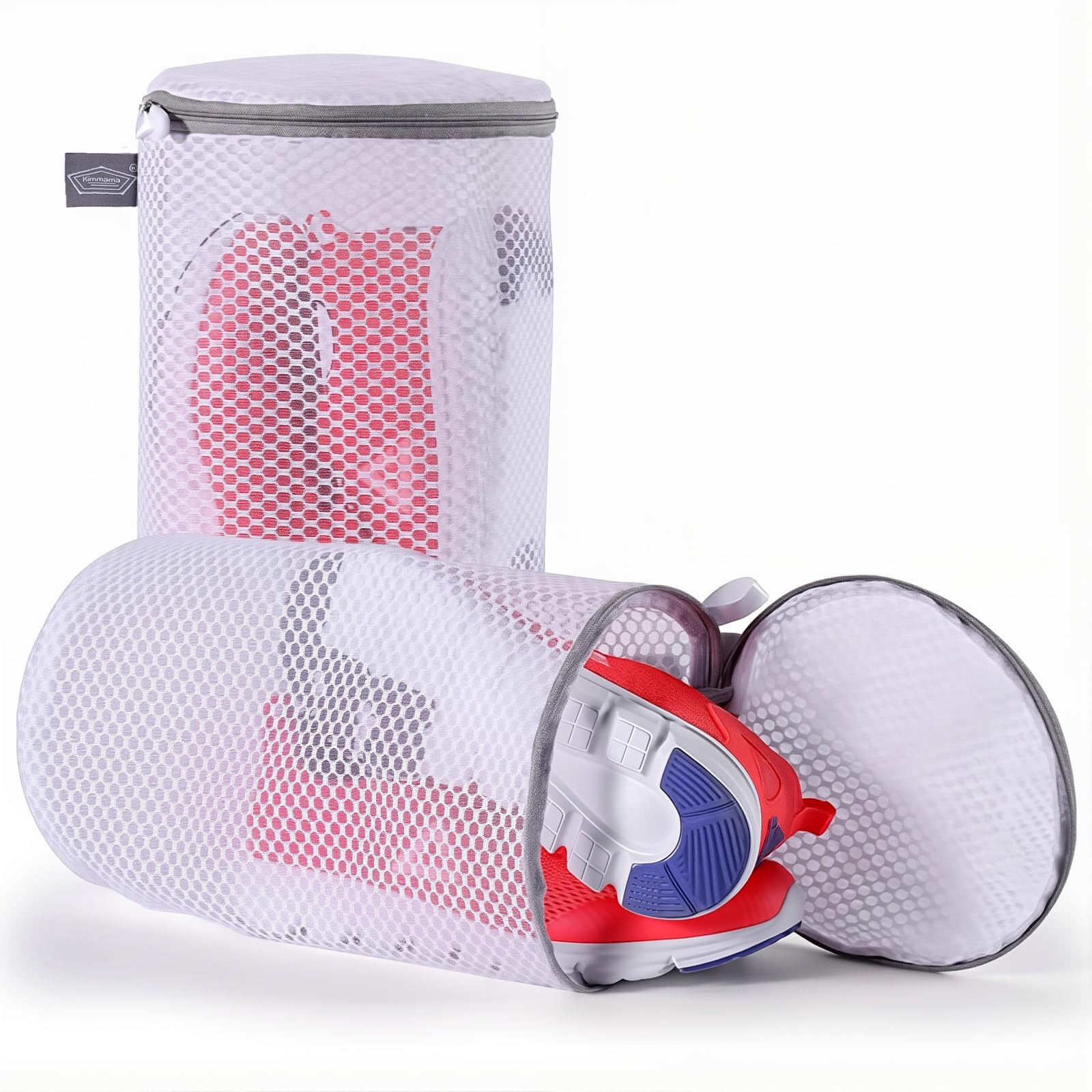 Kimmama Shoes Wash Bags,Sneaker Mesh Washing Bag,Shoe Cleaning Laundry Bag,125 Honeycomb Fabric,Gray Zipper,Large Size,7 x 15 inch,Pack of 2 for Gym Shoes,Sneaker,Yeezt Boost,Slipper