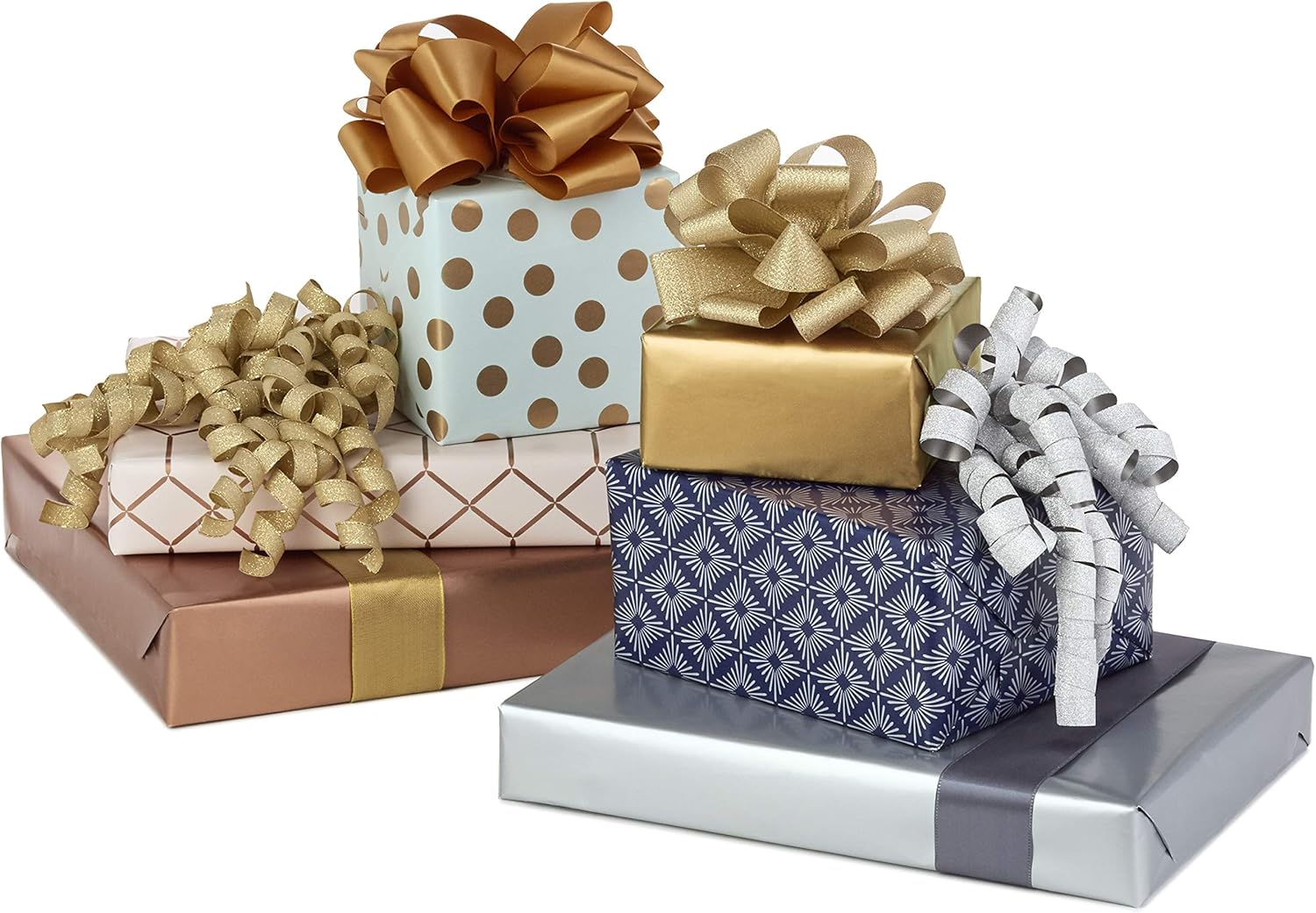 Hallmark All Occasion Reversible Wrapping Paper (Modern Metallics, Pack of 3, 120 sq. ft. ttl.) for Mothers Day, Birthdays, Bridal Showers, Baby Showers, Valentines Day and More: Kitchen & Dining