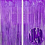 OWill Purple Metallic Tinsel Curtains 2 Sets 3ft x 8.3ft Backdrop Decor