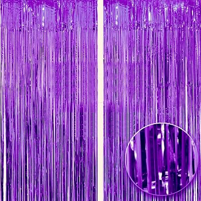 OWill Purple Metallic Tinsel Curtains 2 Sets 3ft x 8.3ft Backdrop Decor