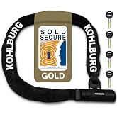 KOHLBURG Security Chain Bike Lock Heavy Duty [Sold Secure Gold] 4ft Long | Bicycle Lock with 4 keys &amp; 0.33" Special Steel Chain &ndash; for Ebike Motorcycle Scooter Moped &ndash; Bike Locks Heavy Duty Anti Theft