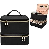 LIVEBAY Nail Polish Organizer Bag, Double-Layer, Black | Holds 30 Bottles &amp; Nail Lamp, Professional Nail Kit Storage Carrying Bag, Gift for Manicurists