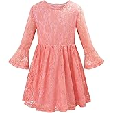 Noomelfish Toddler Bell Sleeve Lace Dress Long Sleeve Party Formal Wedding Flower Girl Dress (3-10 Years)
