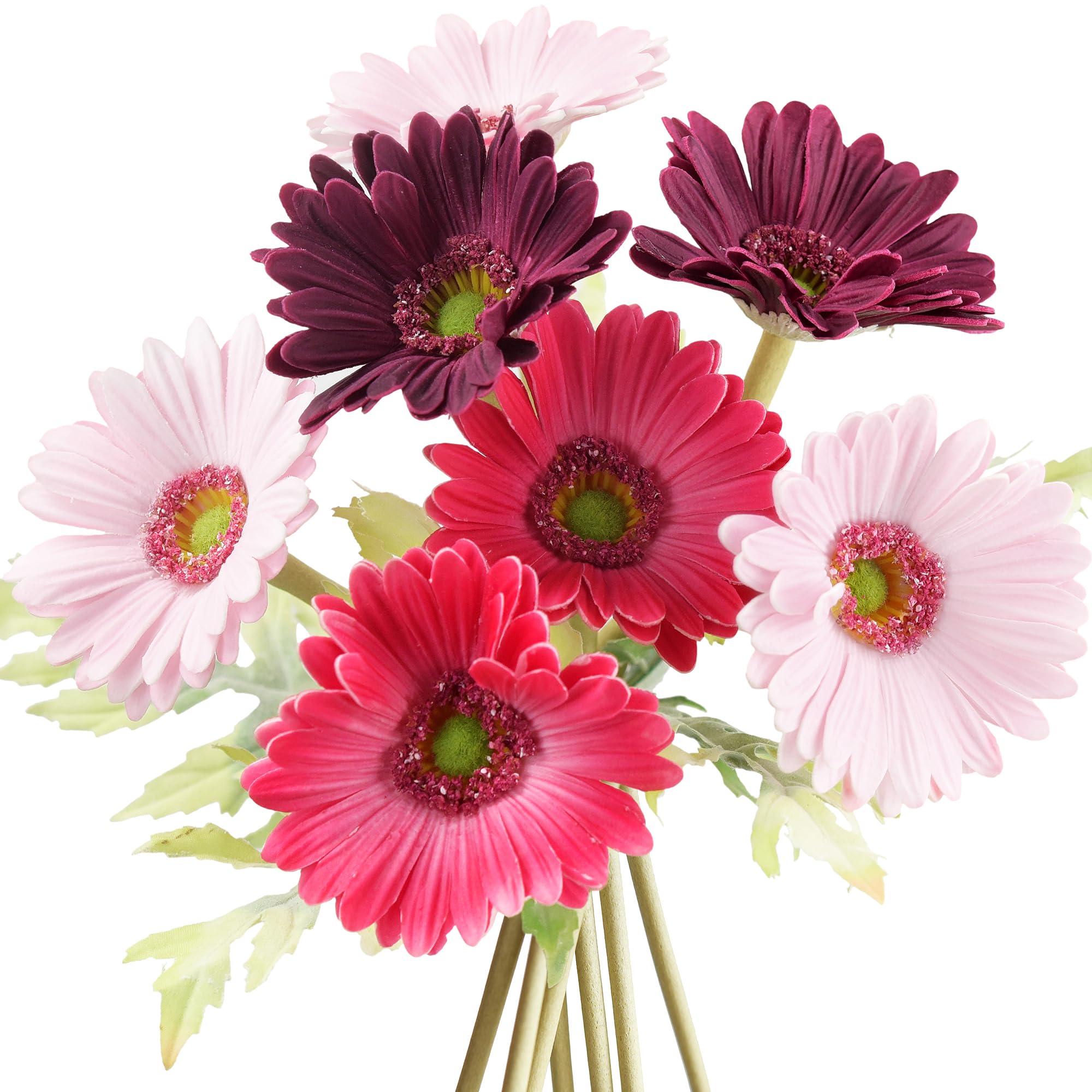 FiveSeasonStuff 7 Stems of Artificial Real Touch Gerbera Flowers & Bouquet, for Home Office Restaurant Wedding Party Décor, 31cm (12.2 inches) (Real Touch Mixed Pink)