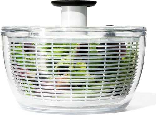OXO Good Grips 6.22 Qt Salad Spinner, Vegetable Washer with Bowl & Strainer | Spin-dry Lettuce, Herbs, Fruit, Vegetables, Non-Slip Base, Large Capacity Bowl, Easy One-Touch Press Pump, Meal Prep