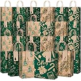 Tinlade 24 Pcs Christmas Kraft Gift Bags with Gift Tags Xmas Paper Treat Bags Bulk with Handles 5.9" x 8.3" x 3.2" Holiday Wrapping Goodie Candy New Year Party Favors Decor Supplies (Rustic Style)