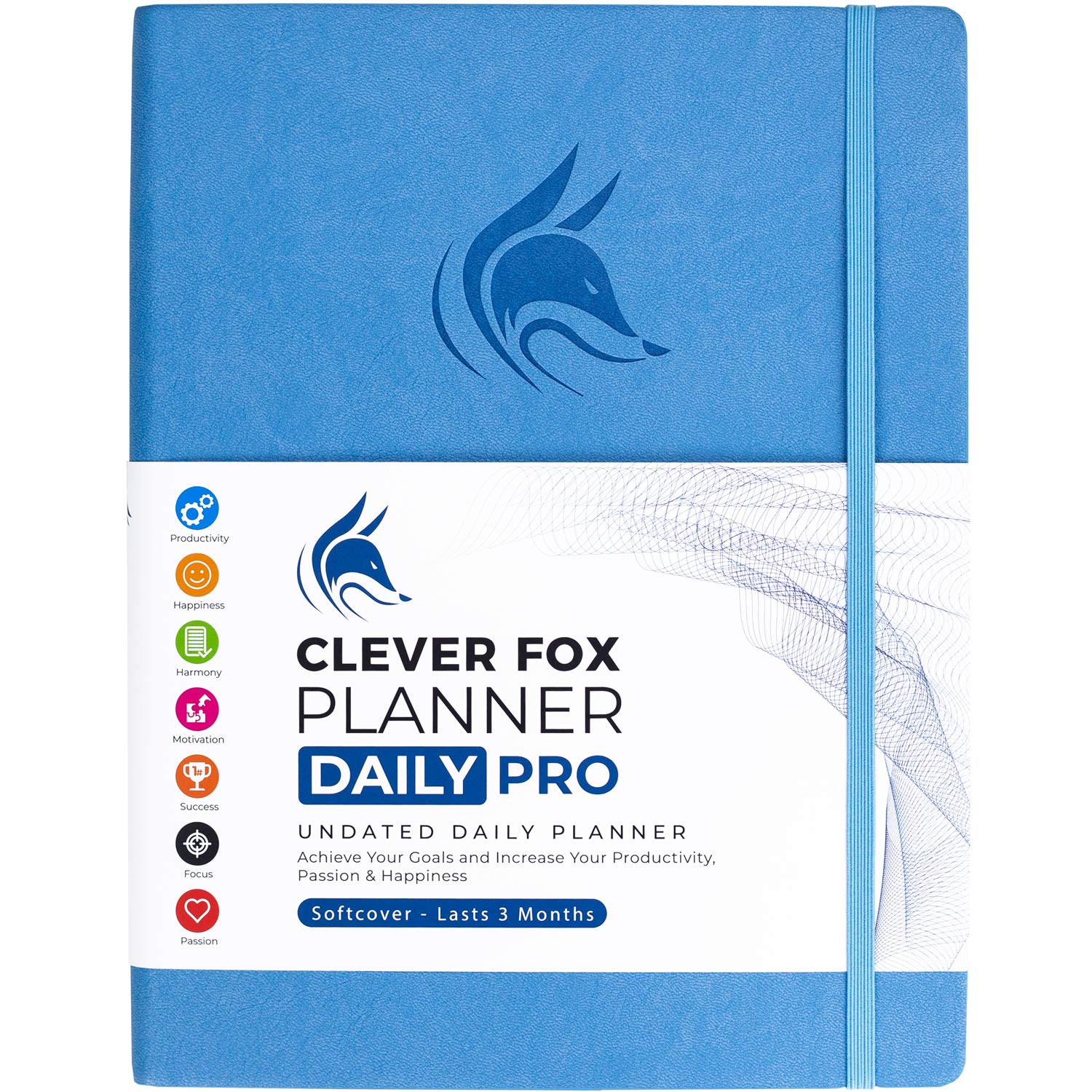 Clever FoxPlanner Daily PRO - 8.5 x 11" A4 Size Daily Life Planner and Gratitude Journal to Increase Productivity, Time Management and Hit Your Goals - Undated - Lasts 3 Months (Blue)