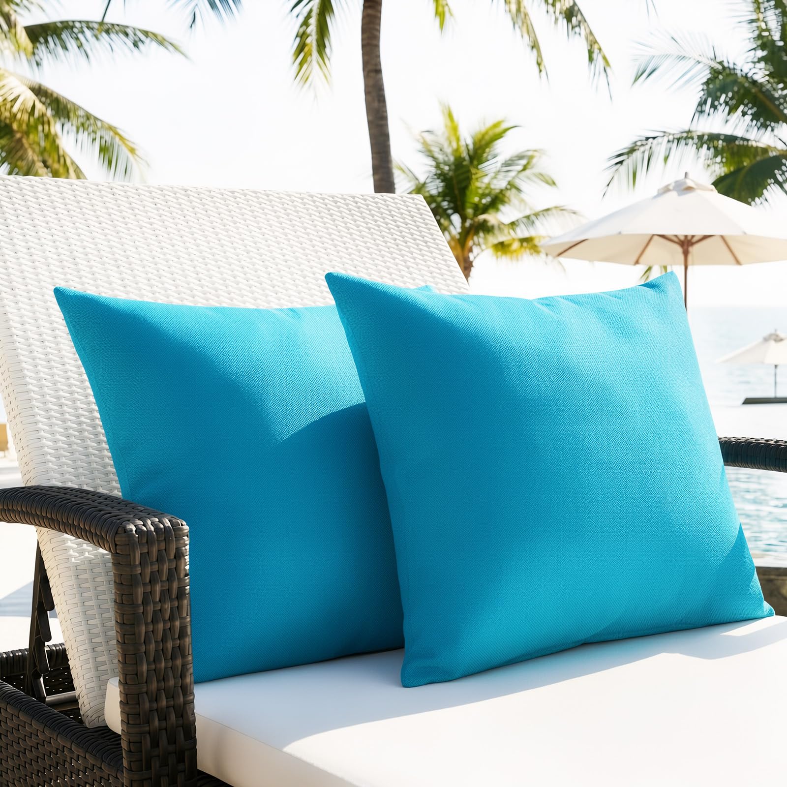 Lewondr Waterproof Outdoor Cushion Cover, 2 Pack Solid PU Coating Throw Pillow Case UV Protection Garden Cushion Cover for Patio Sofa Couch Balcony 18"x18"(45x45cm) - Light Blue — image 1