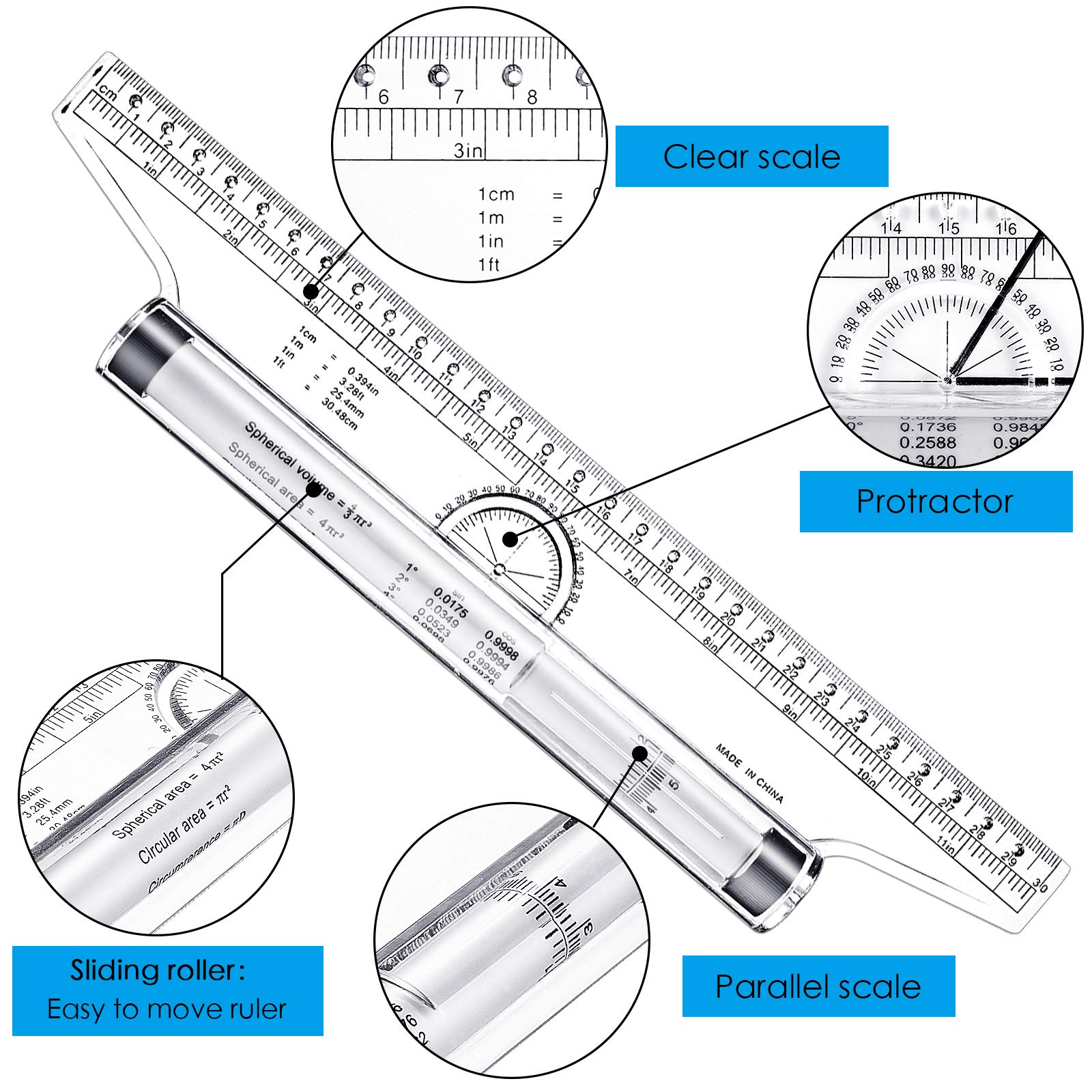 Rta Ruler Mua Frienda Rolling Ruler Plastic Parallel Rolling Ruler ...