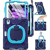 BRAECN for 8.3” iPad mini 7 (A17 Pro) 2024 / iPad mini 6 2021 Protective Case w/Screen Protector, Pencil Holder, Handle Grip, Shoulder Strap, Kickstand for iPad mini A17 Pro/ A2567/A2568/A2569, Navy