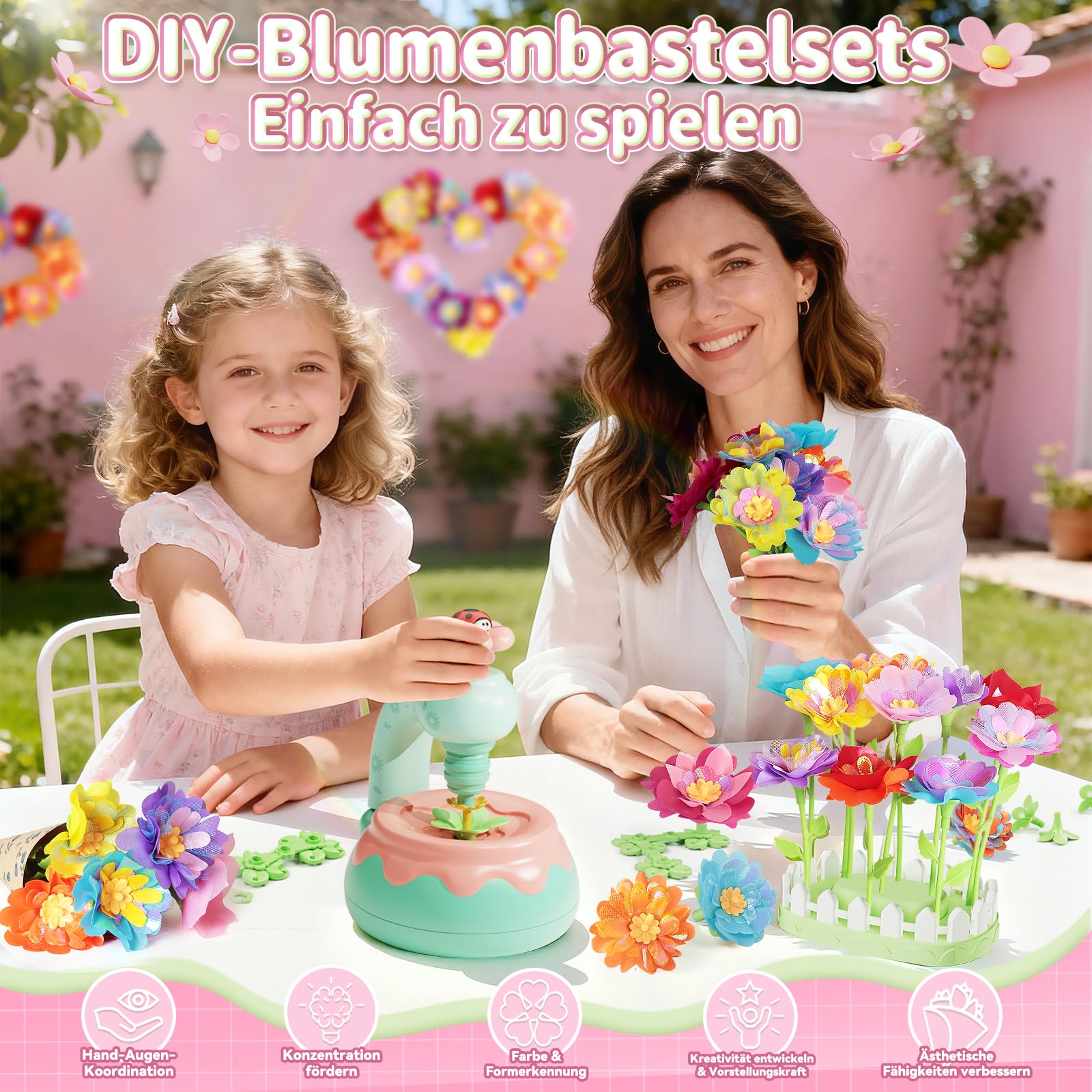 Blumenstrauß-Bastelset, DIY Blumen Bastelset Kinder, Kunsthandwerk-Lernspielzeugset für Mädchen im Kleinkindalter, Weihnachts Geburtstagsgeschenk für Mädchen und Jungen im Alter von 3 4 5 6 7+ Jahren 2