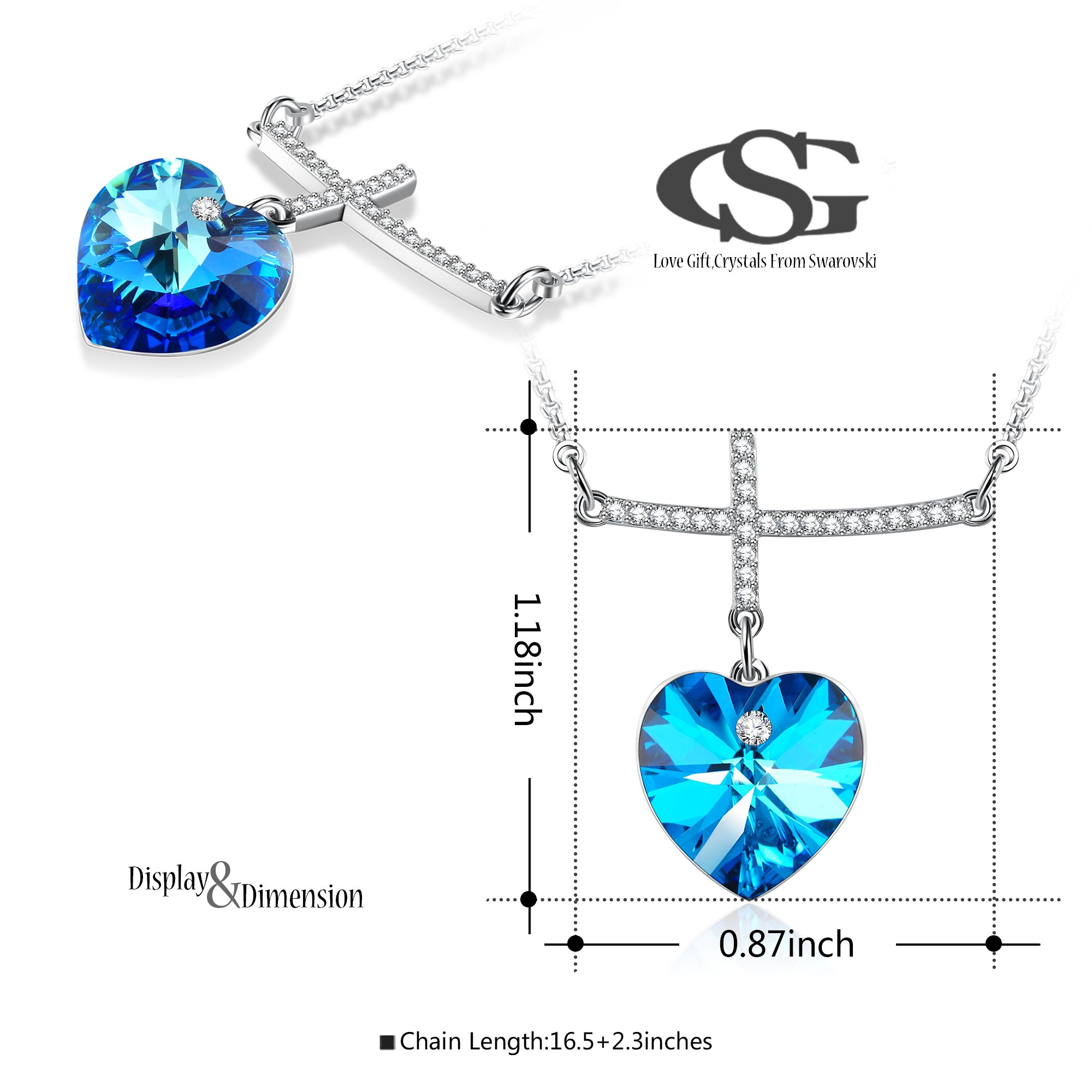 GEORGE SMITH My Prayer Cross Pendant Necklace Diamond necklaces Blue Crystal from Swarovski,Women Jewelry Gifts for her (Blue-2)