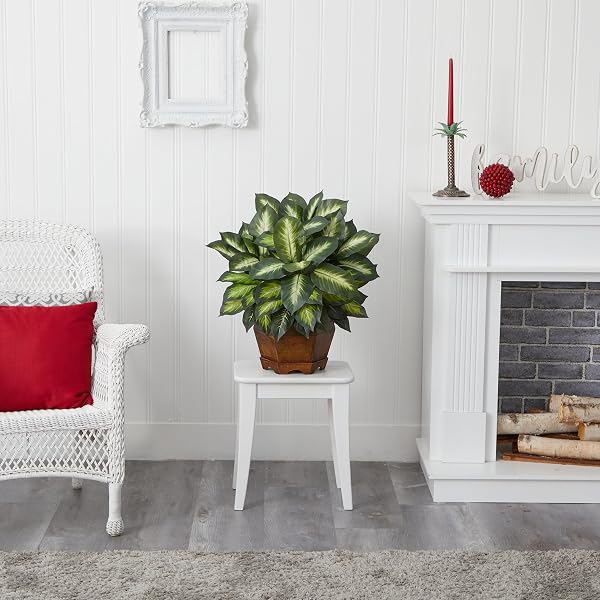 NEARLY NATURAL 24IN DIEFFENBACHIA ARTIFICIAL PLANT, FAUX GREENERY WITH DECORATIVE PLANTER FOR INDOOR HOME OFFICE DECOR, LOW MAINTENANCE