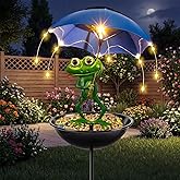 Solar Bird Feeder Frog Garden Decor, Outdoor Solar Lights with Umbrella, Hummingbird Feeder Decorative Path Lights Yard Art Ornament Bird Feeder (Frog)