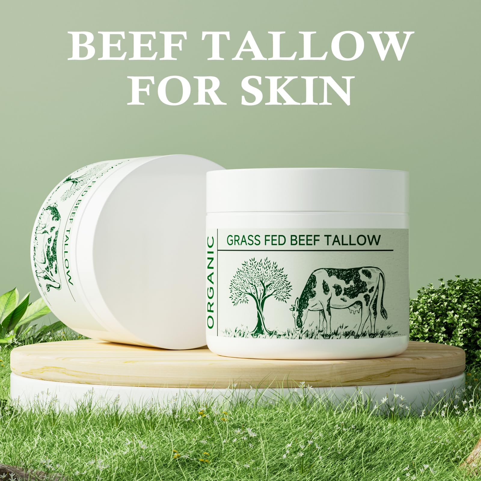 Beef Tallow, Tallow Face Moisturizer, Beef Tallow for Skin, Unscented 100% Organic Beef Tallow Blam Grass Fed Finished Whipped Tallow Face Cream Moisturizer Body Lotion Skin Care for Sensitive Skin