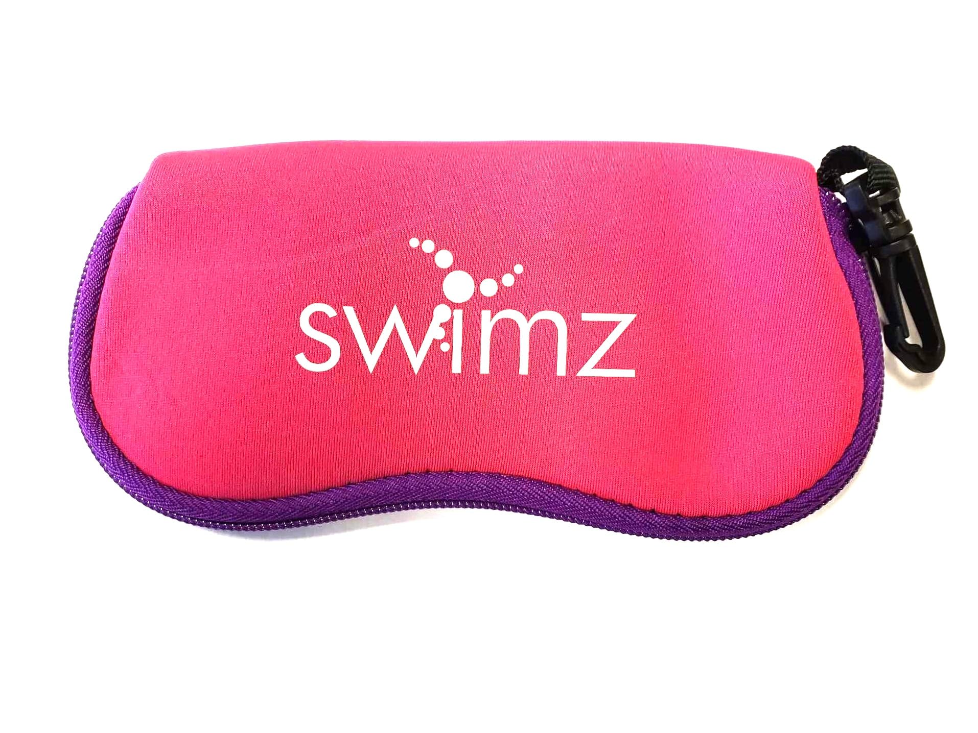 Swimz Soft Neoprene Swimming Goggle Pouch - Soft Swimming Goggle Case (Pink/Purple/White)