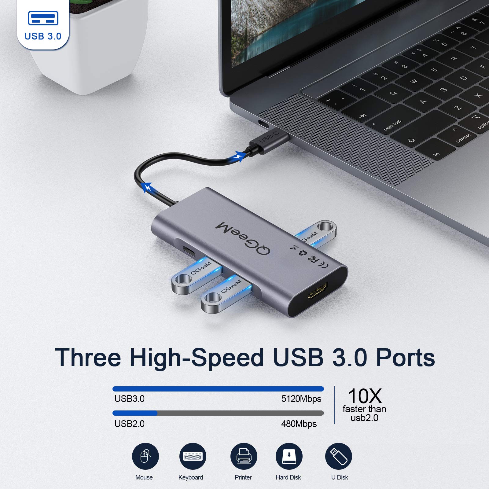 Mua USB C Hub HDMI Adapter,QGeeM 7 in 1 Type C Hub to HDMI 4k,3 USB 3.0