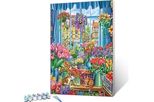 TUCOCOO Graffitic Fruit Shop Paint by Numbers Kits with Brushes and Acrylic Pigment Animal Black Cat Oil Painting for Adults, Tropical Tulip Flowers Arts Crafts Project Home Decor 16''x20''(Framedless)