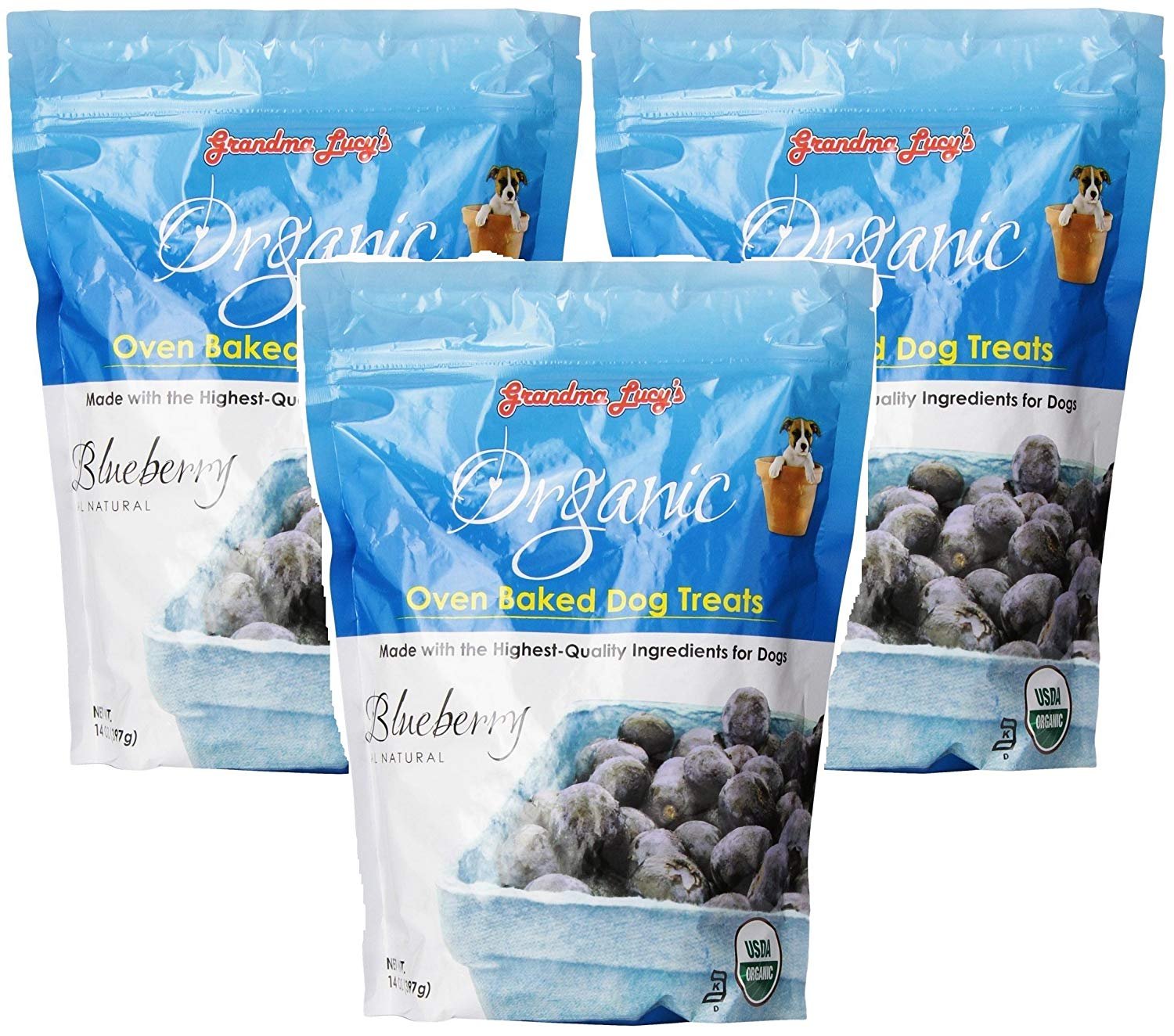 Grandma Lucy's Organic Oven Baked Blueberry Dog Treats, 3 Pack 14 oz. ea. Fast Delivery by Just Jak's Pet Market!!