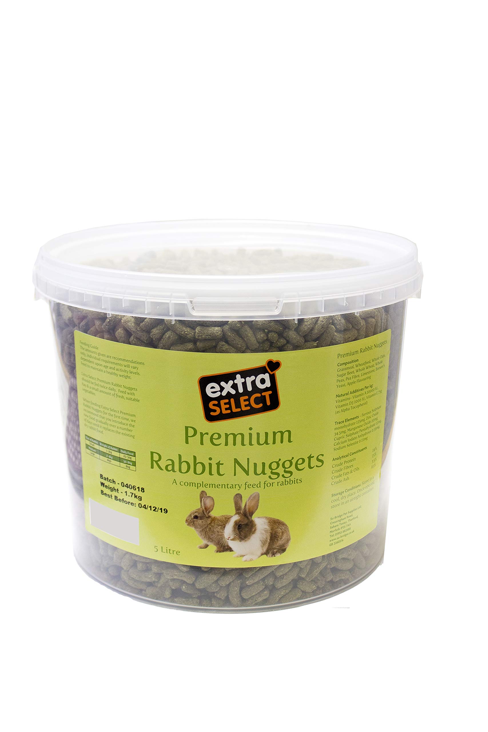 Extra Select Premium Extruded Nuggets Rabbit Feed Tub, 5 Litre
