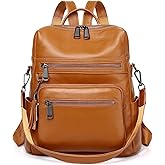 Wesccimo Genuine Leather Backpack Purse For Women Orange Brown Real Soft Leather Fashion Convertible Shoulder Bag
