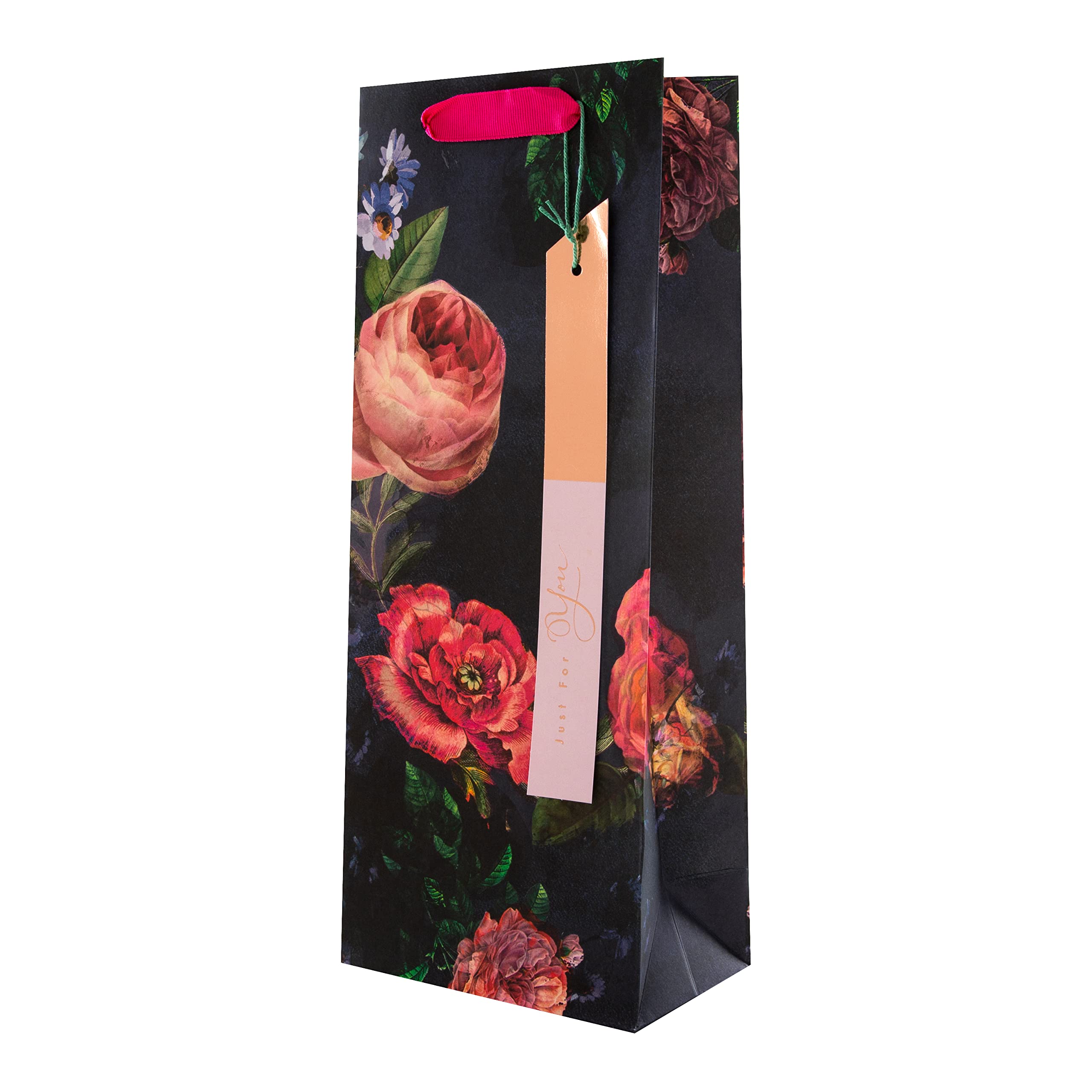 Hallmark Multi-Occasion Bottle Bag - Dark Floral Design