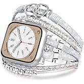MOFREE Boho Leather Bracelet Compatible with Apple Watch Band 38mm 40mm 41mm Women, Adjustable iPhone Watch Bands Fancy Jewelry Multilayer Strap Wrap for iWatch Bands Series 10 9 8 7 6 5 4 3 2 1 SE
