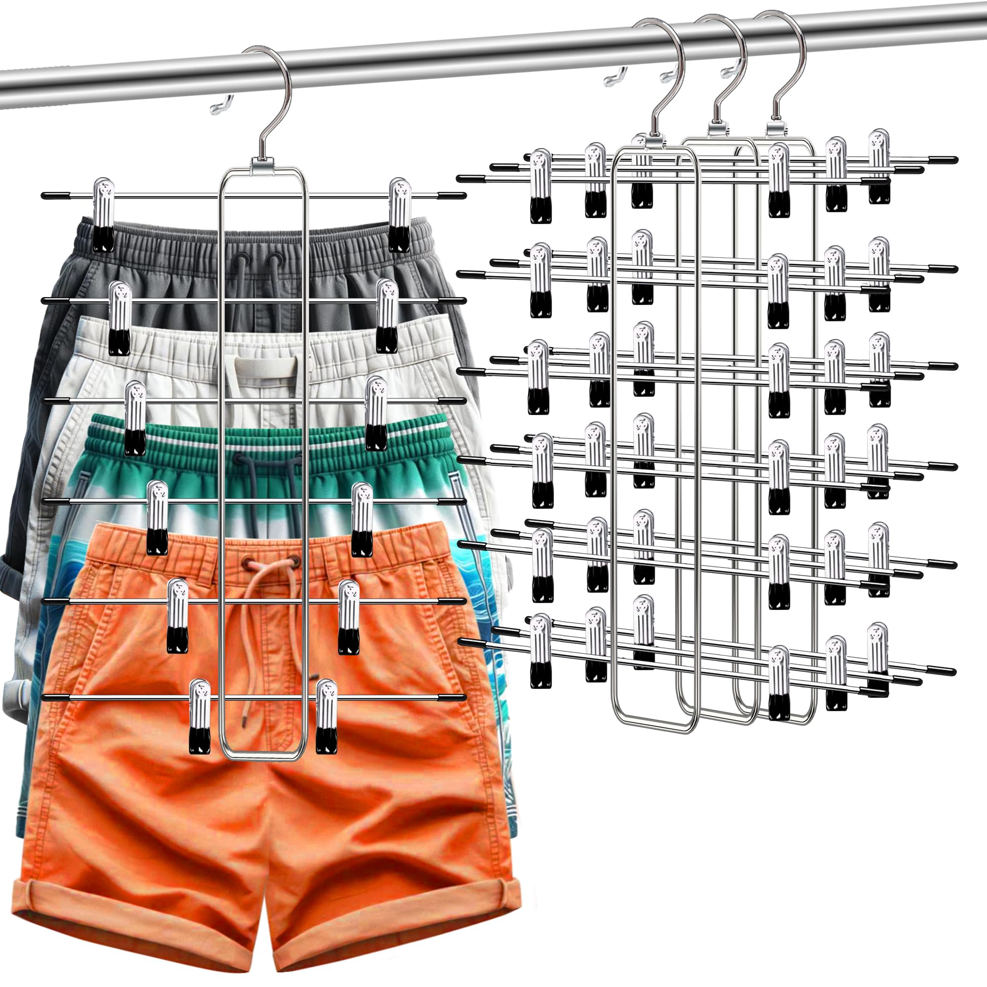 Photo 1 of 3 Pack Pants-Hangers-Space-Saving,6 Tier Skirt-Hangers with Clips for Closet-Organizers-and-Storage,Foldable Dorm-Room-Essentials-for-College-Students-Girls,Closet Organizer System Jean Yoga Hanger
