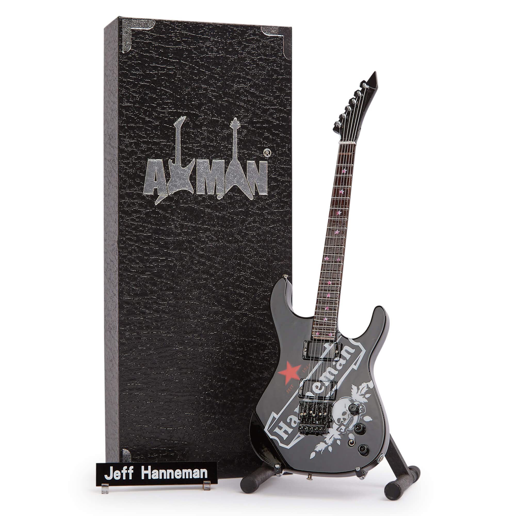 Axman Jeff Hanneman Miniature Guitar Replica - Music Gifts - Handmade Ornamental 1/4 Scale - Includes a Display Box, Name Tag and Miniature Guitar Stand