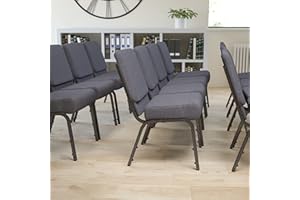 EMMA + OLIVER 4 Pack 21" W Church Chair in Dark Gray Fabric - Silver Vein Frame