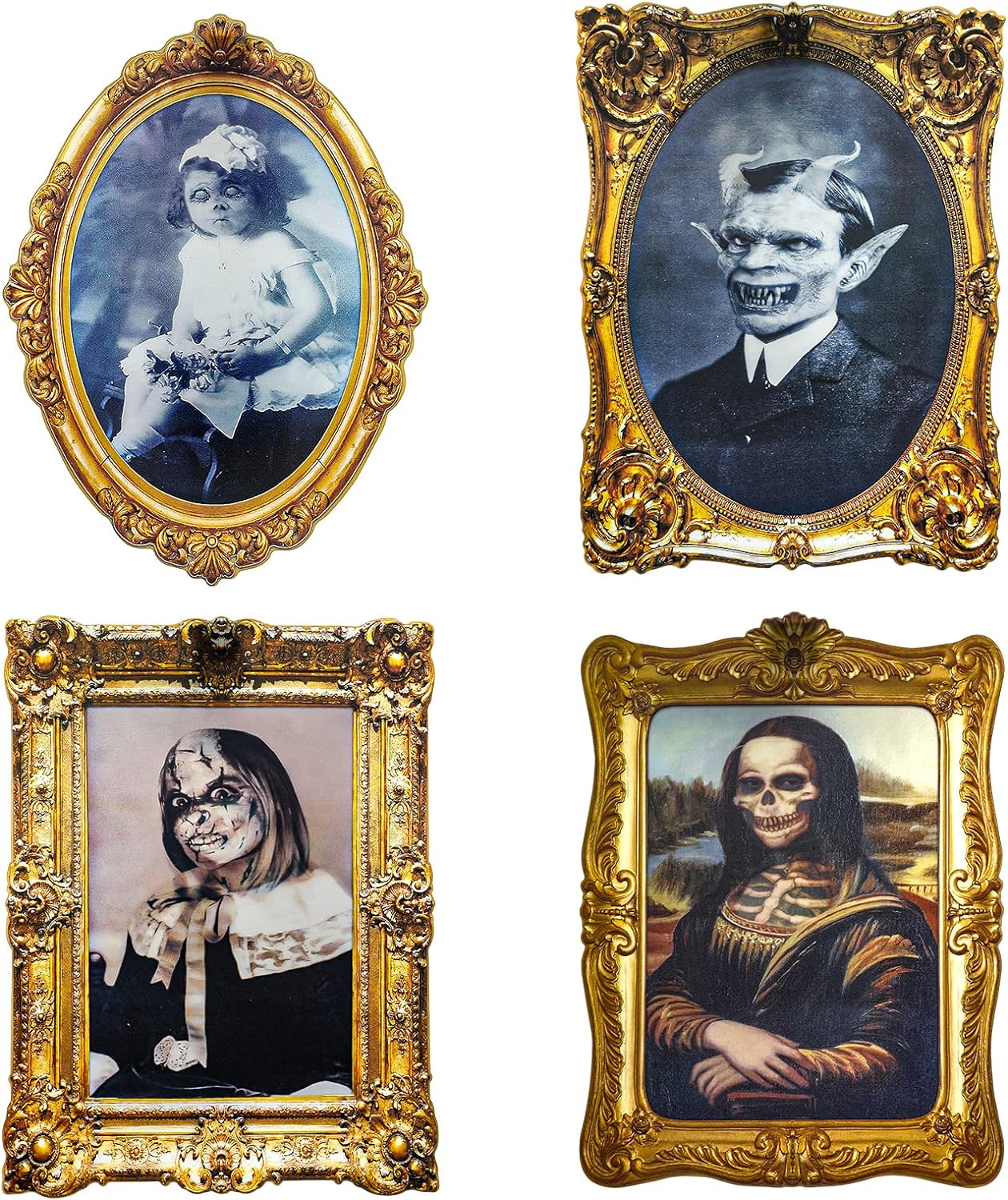 Wall Décor - ECGER Halloween Decoration 3D Changing Face Horror Pictures Moving Portrait Frame, 4 Pcs Scary Wall Decoration for Party Castle Haunted House Home Indoor Decor