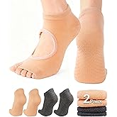 PAPAJIANG 1/2 Pairs Toeless Pilates Socks for Women with Non-Slip Grips Yoga Barre Dance Socks for Barefoot Workouts