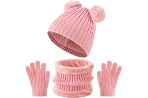 Tavaleu Kids Winter Beanie Hat Scarf Gloves Set Knit Warm Toddler Winter Cap Gloves Neck Warmer for Boys Girls