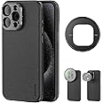 NEEWER Phone Case Compatible with iPhone 15 Pro Max, TPU + PC Protective Heavy Duty Case with 17mm Lens Backplate, 67mm Filter Adapter, Nonslip Faux Leather, Compatible with MagSafe, PA054 Black