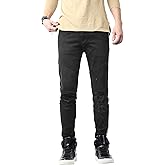 Hat and Beyond Mens Casual Jean Zipper Distressed Ripped Denim Biker Slim Fit Stretch Pant