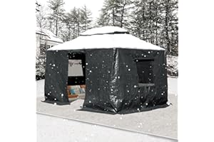 DOMI OUTDOOR LIVING Domi 12' x 12' Universal Winter Gazebo Cover, All Season Waterproof Enclosed Cover with Sidewalls & Mesh Windows, All-Weather Gazebos Cover for Outdoor Patio Metal Hardtop Gazebo Backyard, Gray