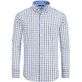 Alimens & Gentle Men's Plaid Button Down Shirts Cotton Long Sleeve Dress Shirts Regular Fit Gingham Shirts