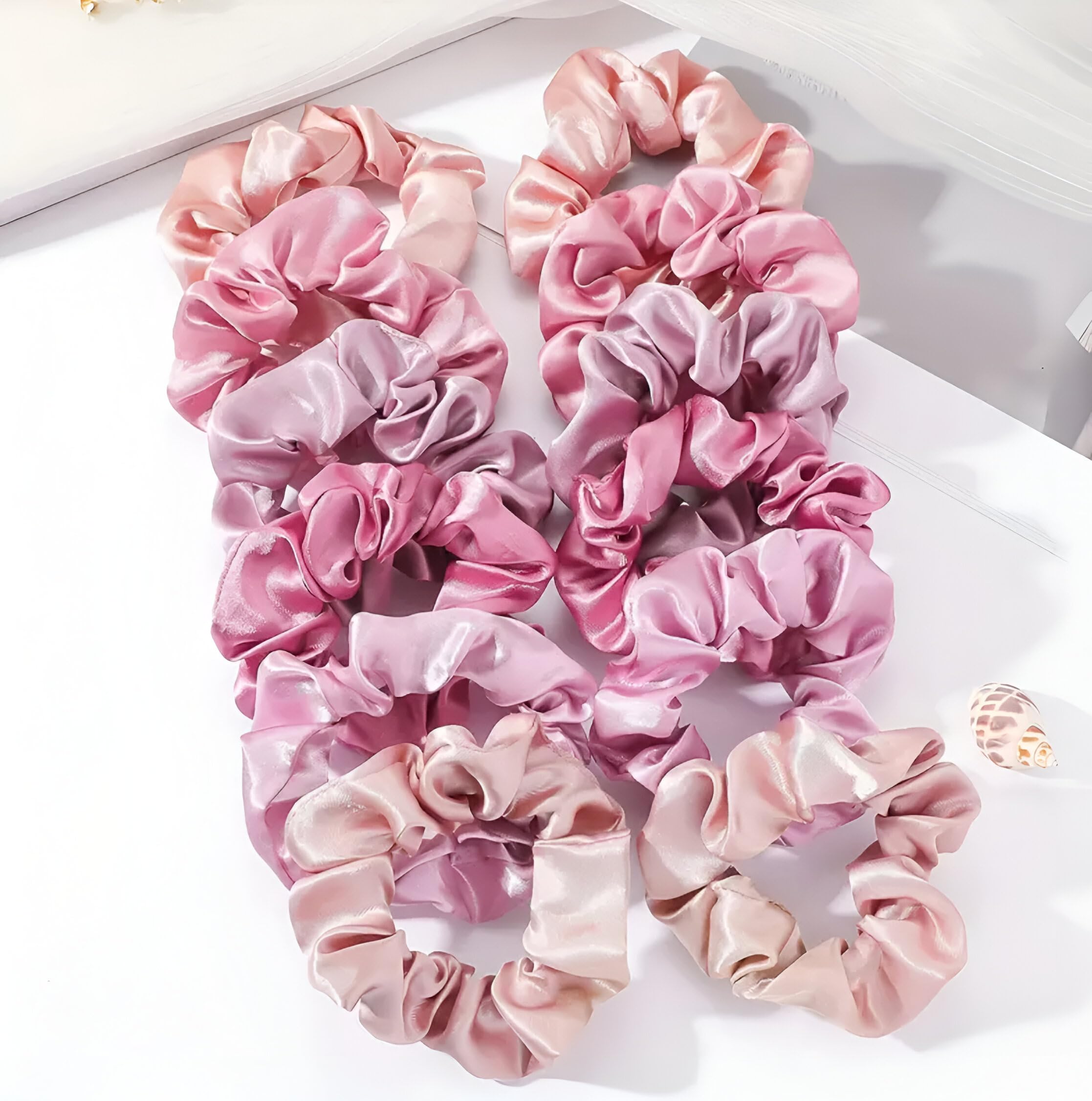 12pcs/Set Soft Elastic Silk Scrunchies, Hair Loops Ponytail Holders Hair Ties Satin Colorful Scrunchie- Comfy&Staylish Hair Accesories, Prevents Breakage, Friction and Creases [Small Pink Variety]