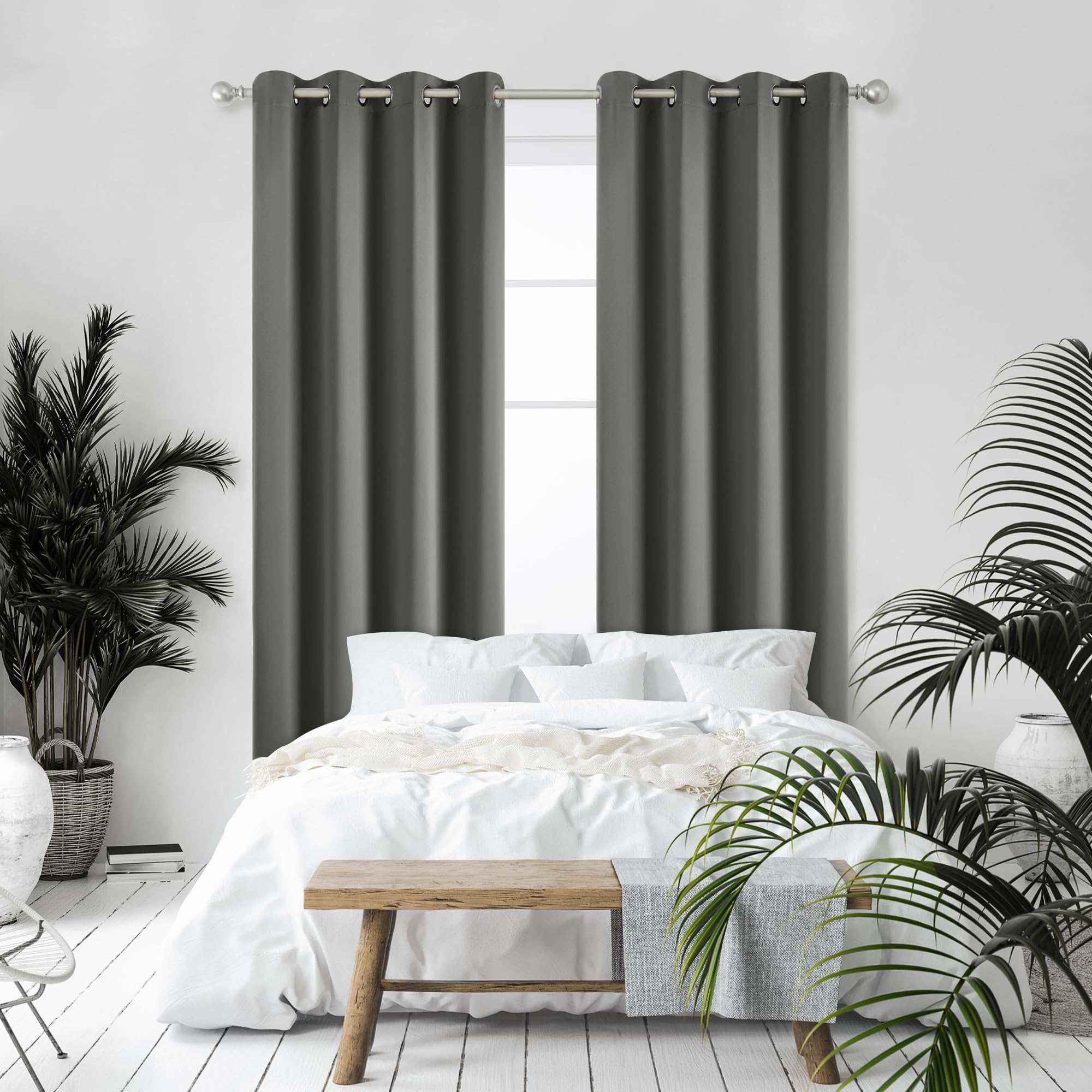 Deconovo Super Soft Solid Thermal Insulated Blackout Curtains for Bedroom Eyelet 55x96 Inch Two Panels Light Grey