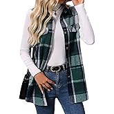 Wowcarbazole Womens Plaid Vest Button Down Sleeveless Lapel Neck Long Vest Tops Outerwear Casual Flannel Waistcoat Jackets