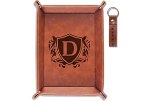 INNObeta Initial Valet Tray, Desktop Storage Organizer, PU Leather Bedside Tray Key Coin Holder, Personalised Gifts for Men, Birthday, Christmas, Letter D
