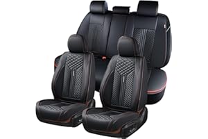 Coverado Car Seat Covers Full Set, 5 Seats Leather Seat Covers for Cars, Waterproof Front and Rear Car Seat Protectors Cushions Universal Fit Most Vehicles (Black)
