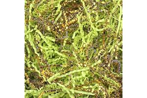 TANMWZK Crinkle Cut Paper Shred Filler 8 oz (1/2 lb) Gift Wrapping & Gift Basket Filler for Christmas, Halloween & Wedding Decorations,Easter Basket Grass Filler ,Crafting Activities (Fruit green and Gold)