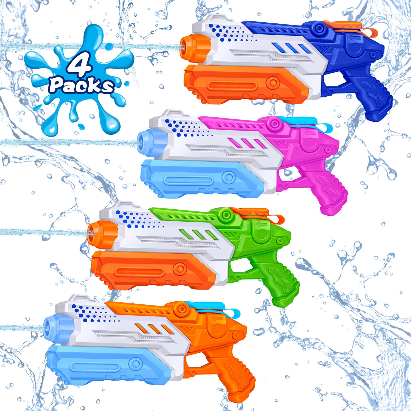 RONSTONE 4 Pack Water Guns for Kids Adults- Water Piatol with 300ml Capacity and 25-30 ft Long Range,Summer Outdoor Swimming Pool Garden Party Fighting Toys for Boys Girls