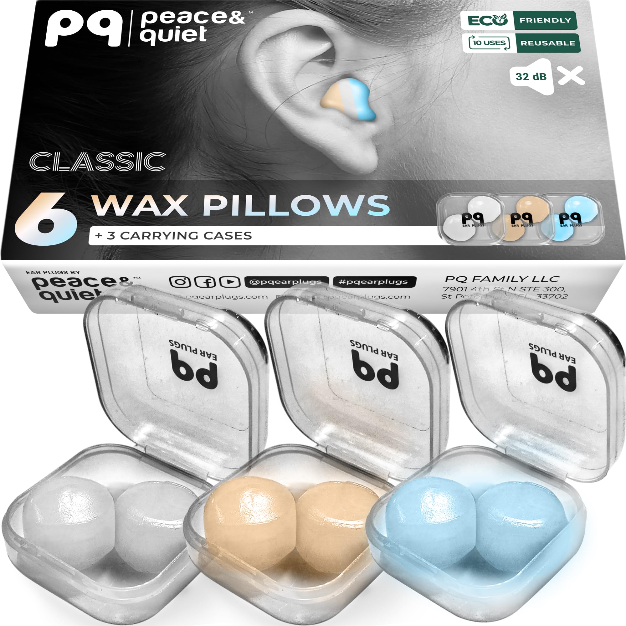Photo 1 of Peace&Quiet PQ Wax Ear Plugs for Sleep - 6 Silicone Wax Earplugs for Sleeping and Swimming - Gel Ear Plugs Noise Cancelling, Protect Ears While Sleeping with Sound Blocking 32 Db (6-Pillows), Mixed