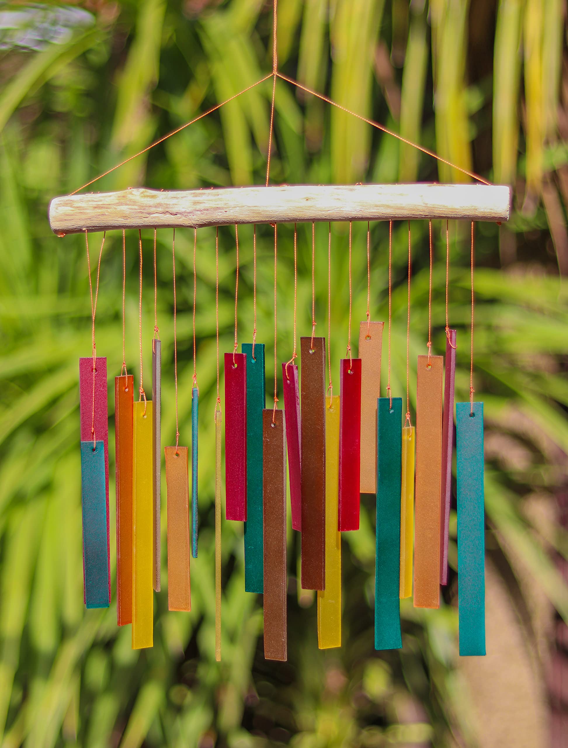 My Family House Glass Wind Chime - Simple Rectangle in Assorted Colours - 100% Fair Trade - Handmade from Recycled Materials