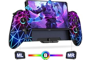 Gammeefy Switch Controllers Hall Effect - JC200 Switch Pro Controller for - Nintendo Switch/Switch OLED One Piece - Switch Joypad with 9 Lights Color - for Those Who Prefer Handheld Mode