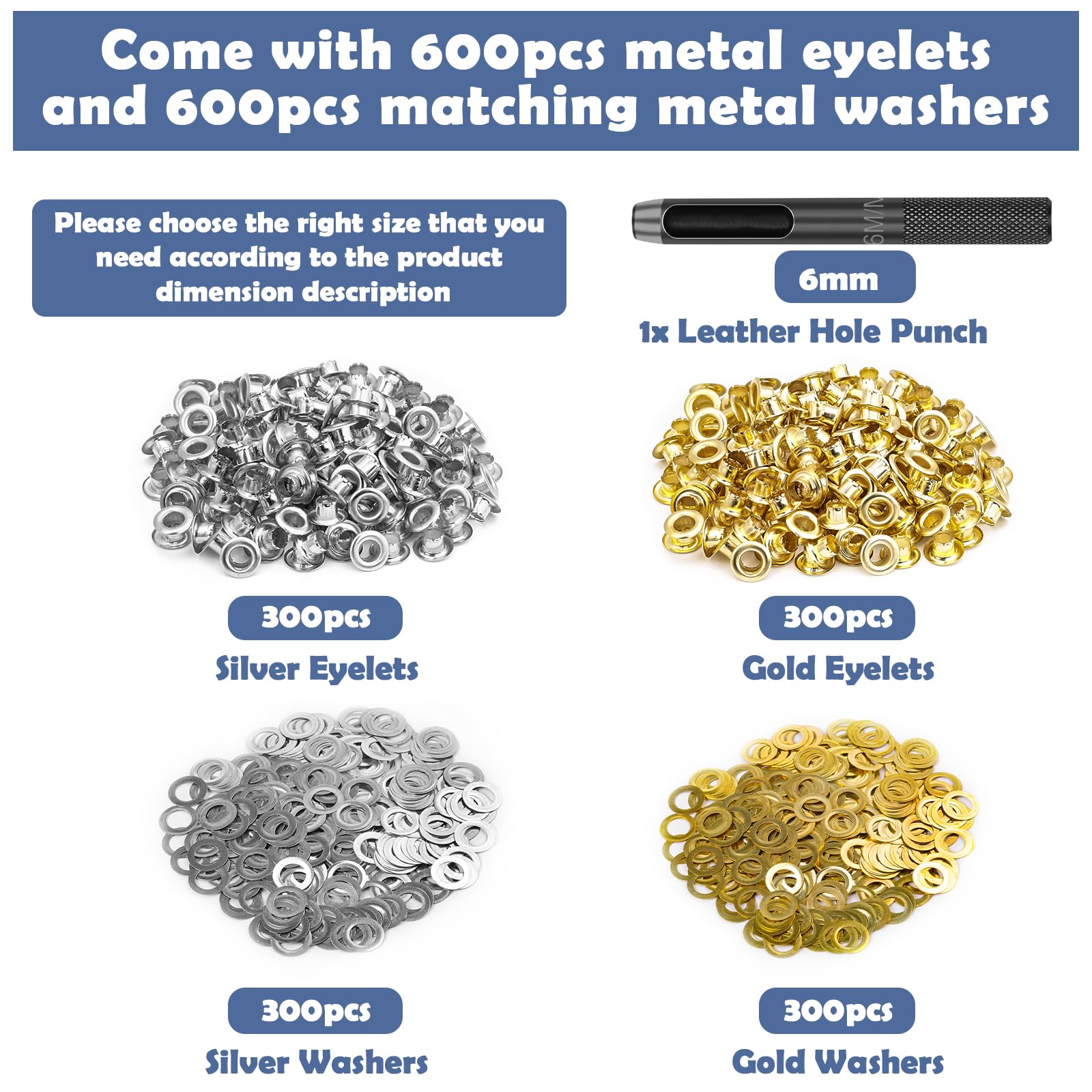 1203Pcs Grommet Tool Kit with Eyelet Pliers, PAXCOO 1/4 Inch 6mm(Inside Hole Size) Fabric Grommet Kit with Fabric Eyelets Grommets, Washers, and Hole Punch Grommet Hand Press kit